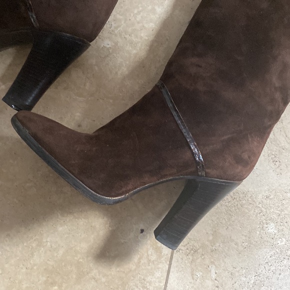 Joan & David Boots Knee High Brown Suede Block Heel 3” - Picture 4 of 6